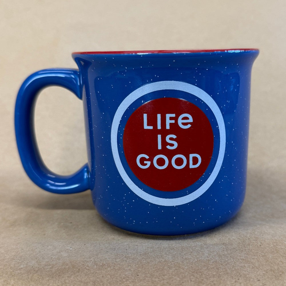Life Is Good Blue Speckled Mug